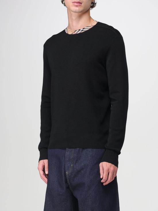 25FW 버버리 버버리 체크 트리밍 울 스웨터 8112148 Black - BURBERRY