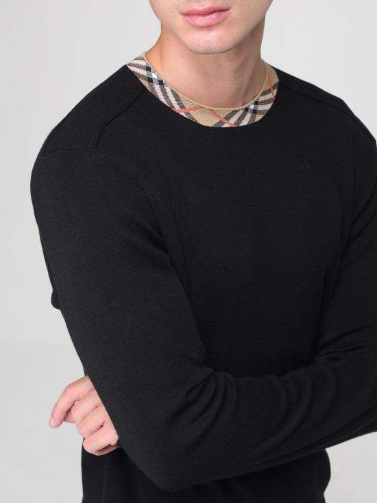 25FW 버버리 버버리 체크 트리밍 울 스웨터 8112148 Black - BURBERRY