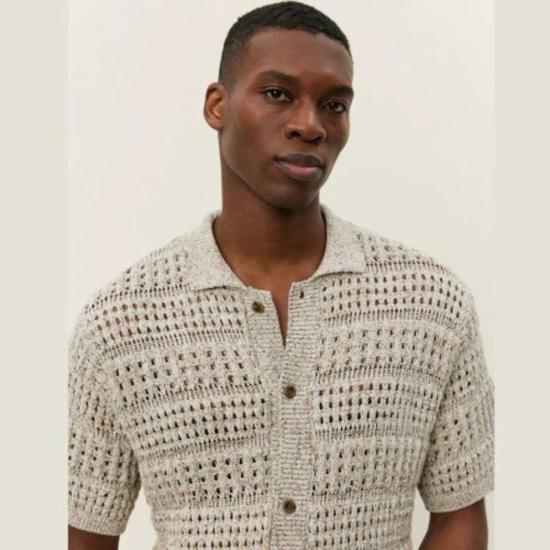  레듀 반팔 셔츠 레 두 엘빈 스트럭처 니트 SS 셔츠 라이트 샌드 - LES DEUX