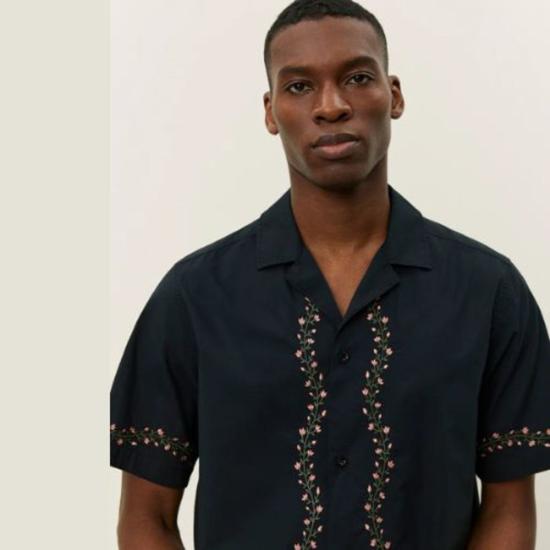  레듀 반팔 셔츠 Les Deux 레슬리 자수 Ss 셔츠 블랙 - LES DEUX