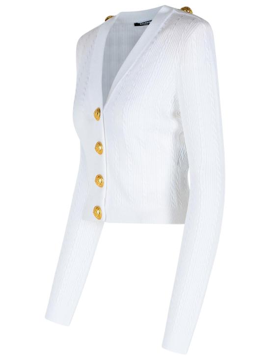 25FW 발망 리브드 앤 브레이디드 가디건 FF1KL245KI500FA WHITE DOM - BALMAIN