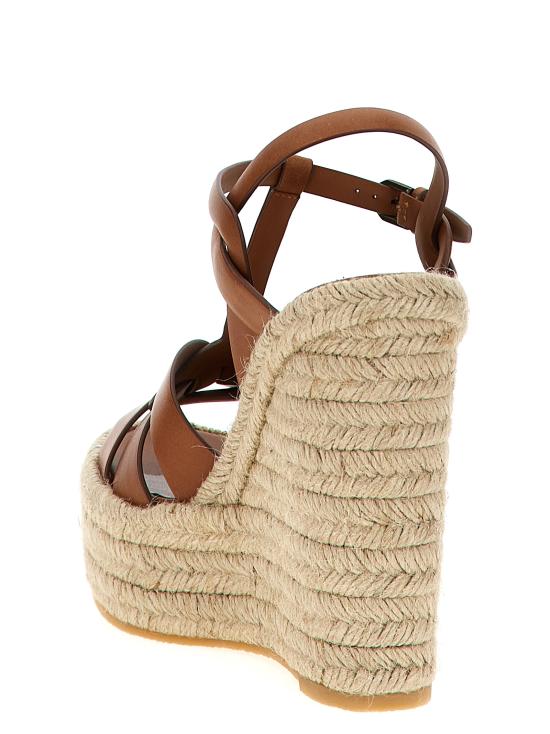 26SS 생로랑 트리뷰트 에스파드리유 웻지 스무스 레더 611924BDA002206 Brown - SAINT LAURENT