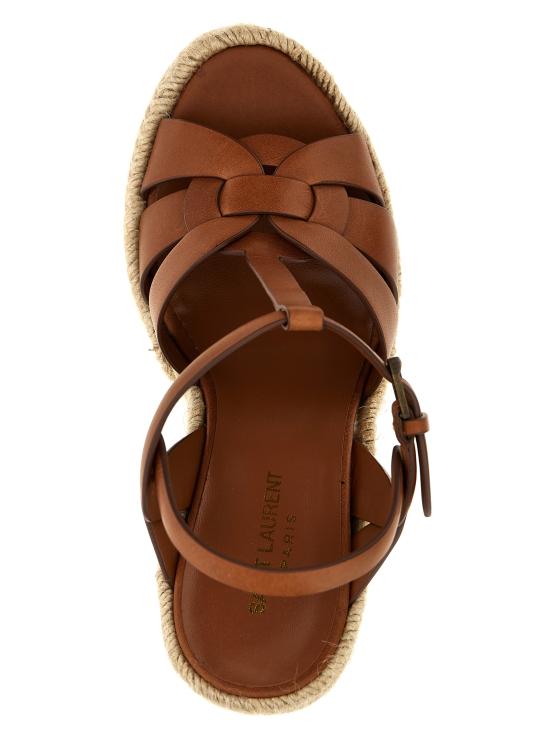 26SS 생로랑 트리뷰트 에스파드리유 웻지 스무스 레더 611924BDA002206 Brown - SAINT LAURENT