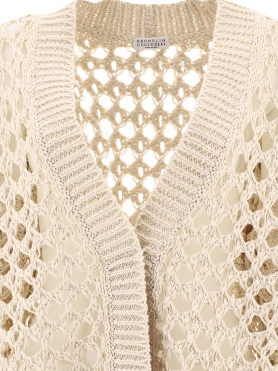  브루넬로 쿠치넬리 오픈 니트 하프 소매 가디건 코트 M3Y371006C9437 Beige - BRUNELLO CUCINELLI