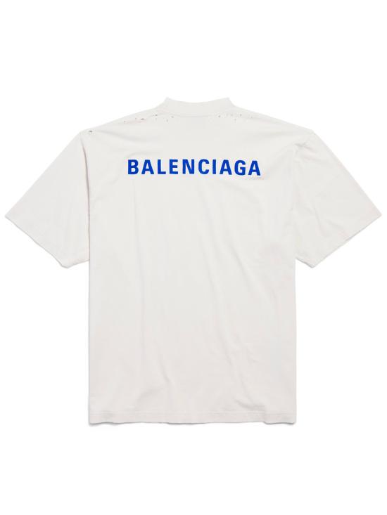 25FW 발렌시아가 백 티셔츠 미디움 핏 764235 TSVO9 8016 DIRTY WHITE SPORT BLUE - BALENCIAGA