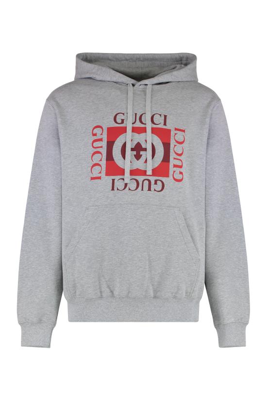 25FW 구찌 로고 프린트 코튼 저지 후드 티셔츠 788771XJHDP1230 grey