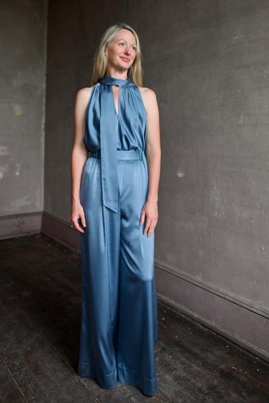  포르테포르테 스트레이트 팬츠 포르테 포르테 헤비 스트레치 실크 새틴 팬츠