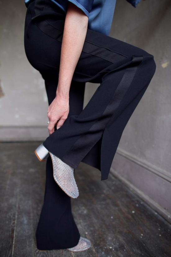  포르테포르테 스트레이트 팬츠 포르테 포르테 매트 앙베르 새틴 레귤러 웨이스트 스모킹 팬츠 - FORTE FORTE