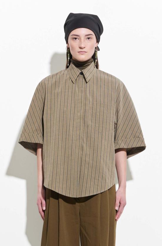  크리스티앙 뵈이넝스 블라우스 Christian Wijnants 올리브 마린 스트라이프 탑 Olive Marine Stirpe