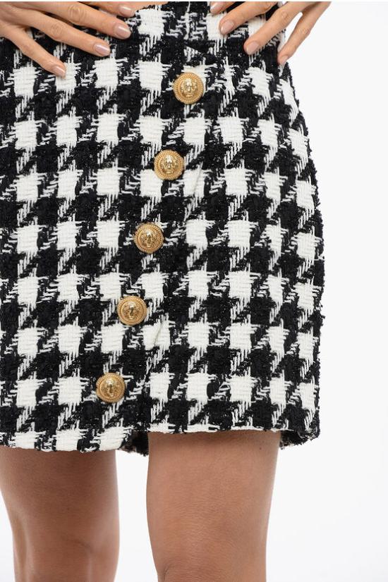  발망 숏 스커트 YF1LB520XC54 GAB Black White - BALMAIN