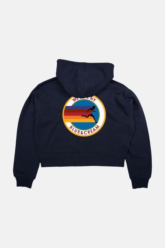  블루&크림 후드 티셔츠 위 런 나이 크롭 지퍼 후드 티셔츠 - BLUE&CREAM