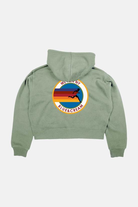  블루&크림 후드 티셔츠 위 런 나이 크롭 지퍼 후드 티셔츠 - BLUE&CREAM