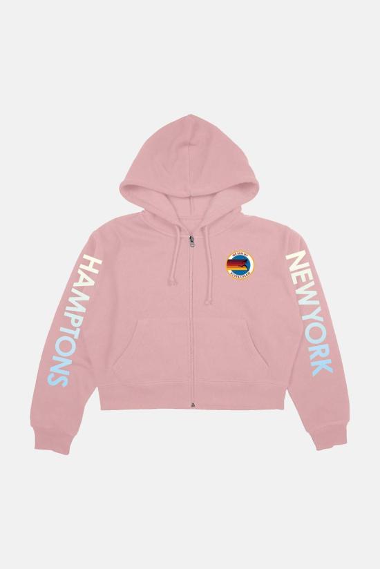  블루&크림 후드 티셔츠 위 런 나이 크롭 지퍼 후드 티셔츠