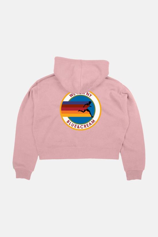  블루&크림 후드 티셔츠 위 런 나이 크롭 지퍼 후드 티셔츠 - BLUE&CREAM