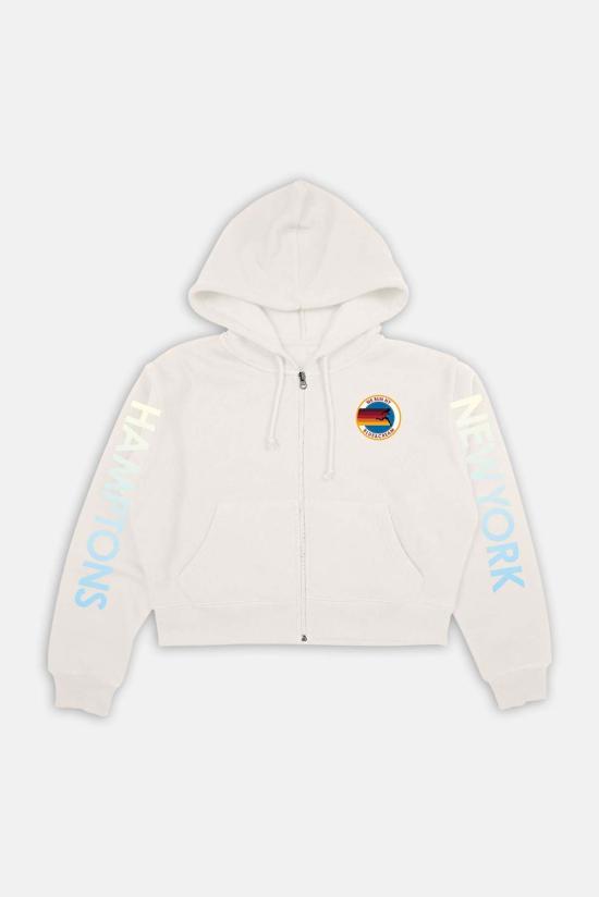  블루&크림 후드 티셔츠 위 런 나이 크롭 지퍼 후드 티셔츠