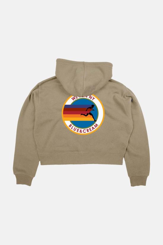  블루&크림 후드 티셔츠 위 런 나이 크롭 지퍼 후드 티셔츠 - BLUE&CREAM