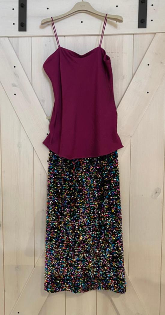  알리지 민소매 티셔츠 Alysi 롱 새틴 캐미 Ciclamino - ALYSI