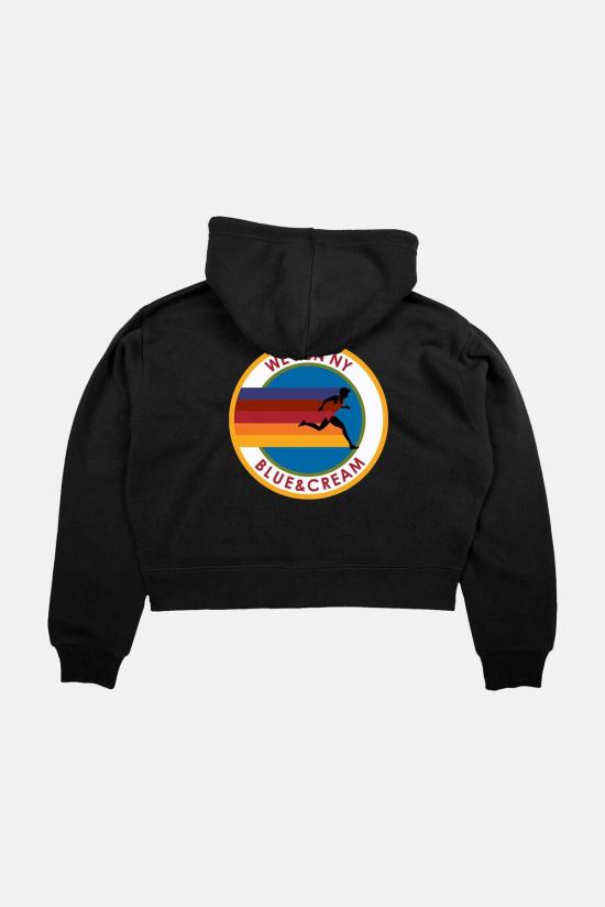  블루&크림 후드 티셔츠 위 런 나이 크롭 지퍼 후드 티셔츠 - BLUE&CREAM
