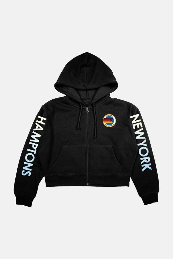  블루&크림 후드 티셔츠 위 런 나이 크롭 지퍼 후드 티셔츠