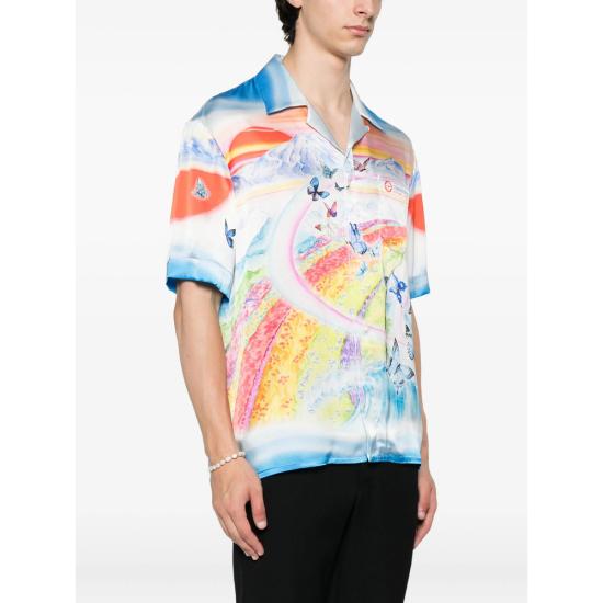 25FW 카사블랑카 반팔 셔츠 SH 003 02 BLUE ORANGE - CASABLANCA