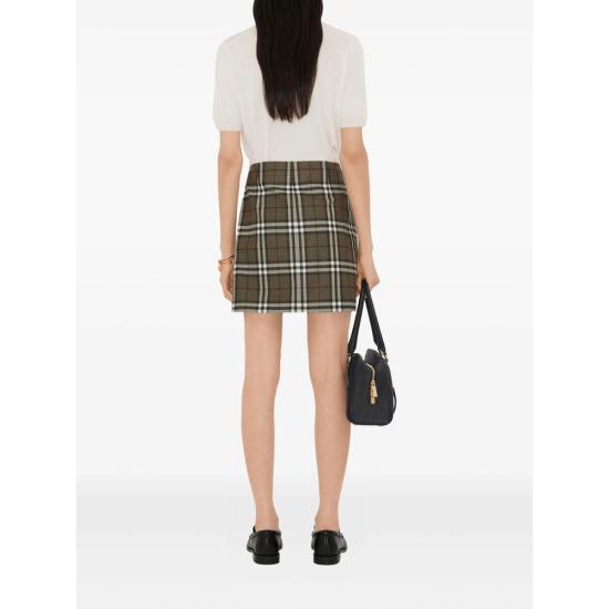 25FW 버버리 체크 본디드 울 트렌치 미니 스커트  8110911 AU25 WW GI C3078 GREEN - BURBERRY