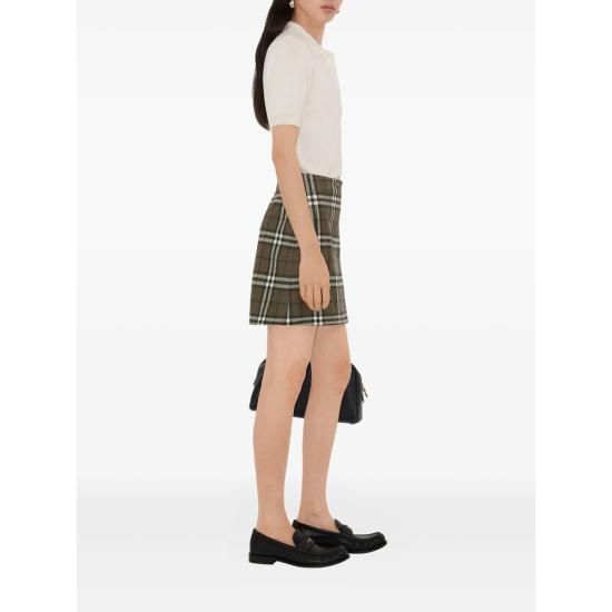 25FW 버버리 체크 본디드 울 트렌치 미니 스커트  8110911 AU25 WW GI C3078 GREEN - BURBERRY