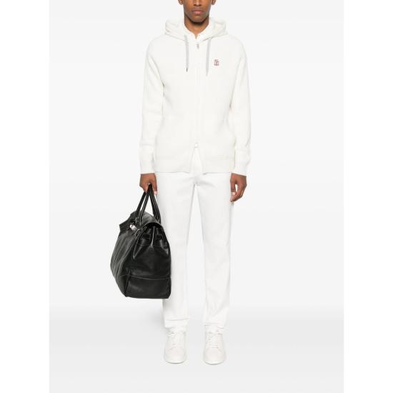 25FW 브루넬로 쿠치넬리 립드 니트 집 후드 스웨터  M22704806G CGC17 WHITE - BRUNELLO CUCINELLI