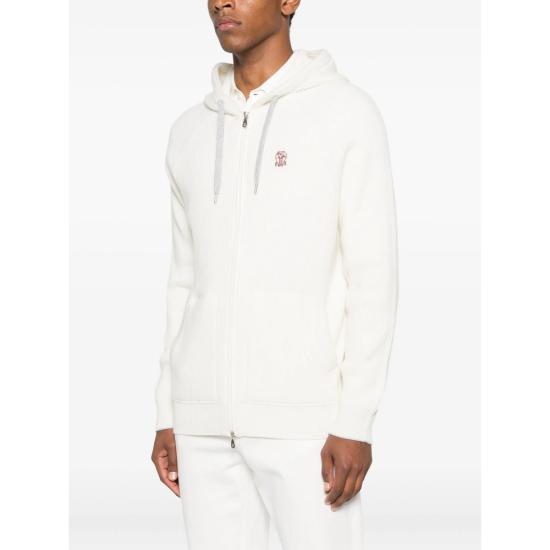 25FW 브루넬로 쿠치넬리 립드 니트 집 후드 스웨터  M22704806G CGC17 WHITE - BRUNELLO CUCINELLI