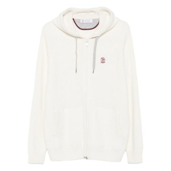 25FW 브루넬로 쿠치넬리 립드 니트 집 후드 스웨터  M22704806G CGC17 WHITE