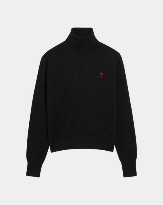24FW 아미 스몰 하트 로고 메리노 울 니트 터틀넥  HKS827001 009 Black