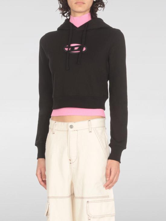 25FW 디젤 F 슬리미 후드 Od 컷 아웃 로고 크롭 후드티셔츠 A157140GRAC 9XX Black 1