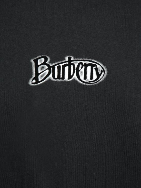 25FW 버버리 플록 로고 티셔츠 8097810 C1413 Black - BURBERRY