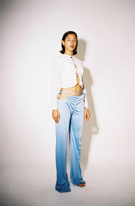  Lucille Thièvre 스트레이트 팬츠 루실 티에브르 글라스 버클 팬츠 아이리스 블루 - OTHER BRANDS