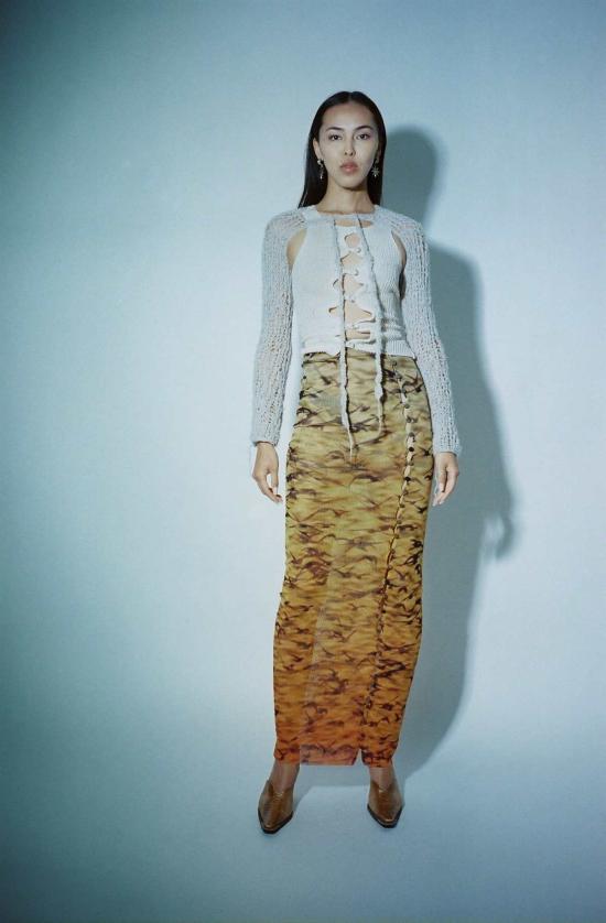  프리스카베라 롱 스커트 메시 맥시 스커트 선셋 스패로우 - PRISCAVERA