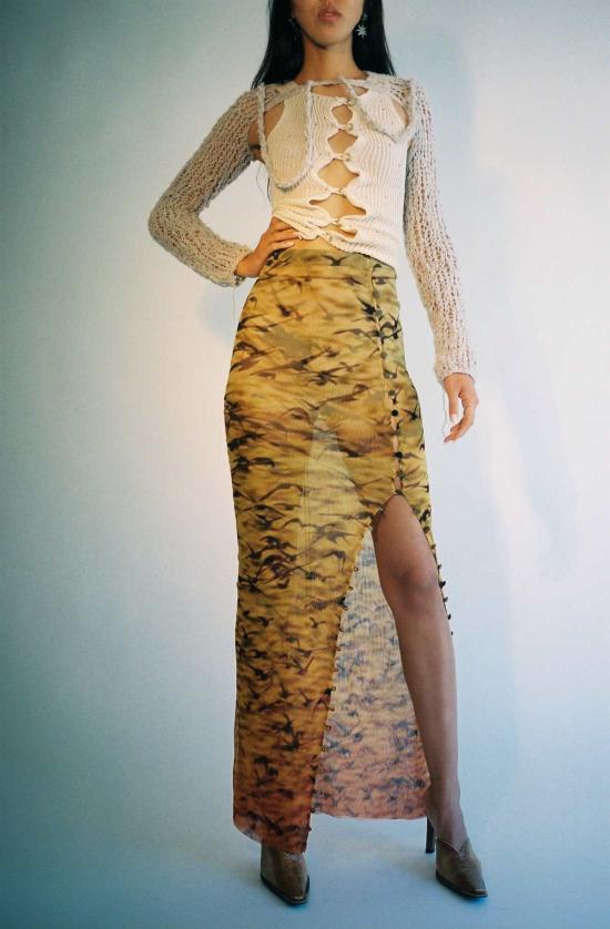  프리스카베라 롱 스커트 메시 맥시 스커트 선셋 스패로우 - PRISCAVERA