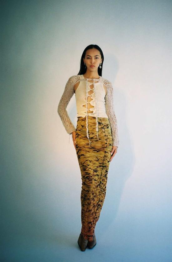  프리스카베라 롱 스커트 메시 맥시 스커트 선셋 스패로우 - PRISCAVERA