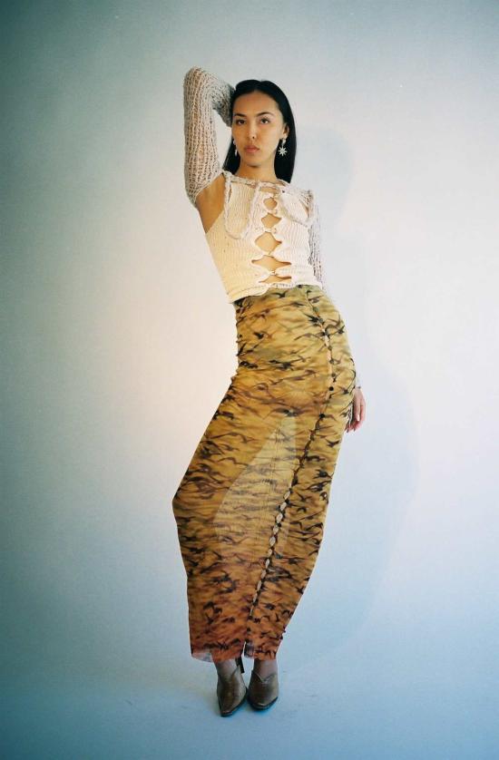  프리스카베라 롱 스커트 메시 맥시 스커트 선셋 스패로우 - PRISCAVERA