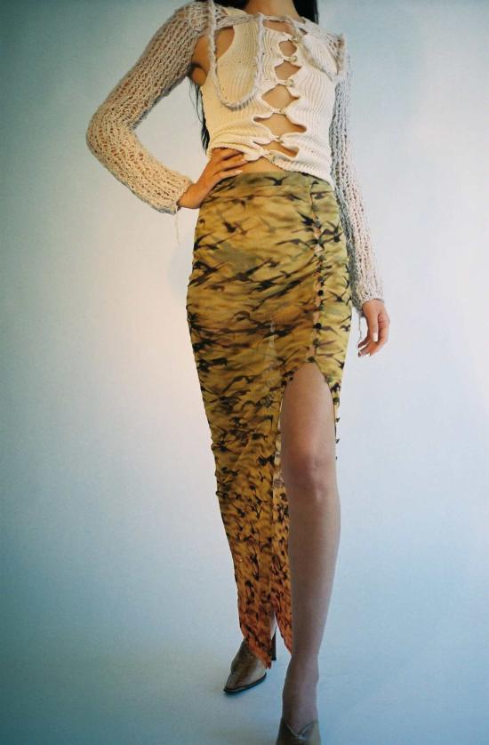  프리스카베라 롱 스커트 메시 맥시 스커트 선셋 스패로우