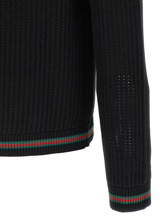 25FW 구찌 웹 아주르 코튼 니트 가디건 788009XKD151060 Black - GUCCI