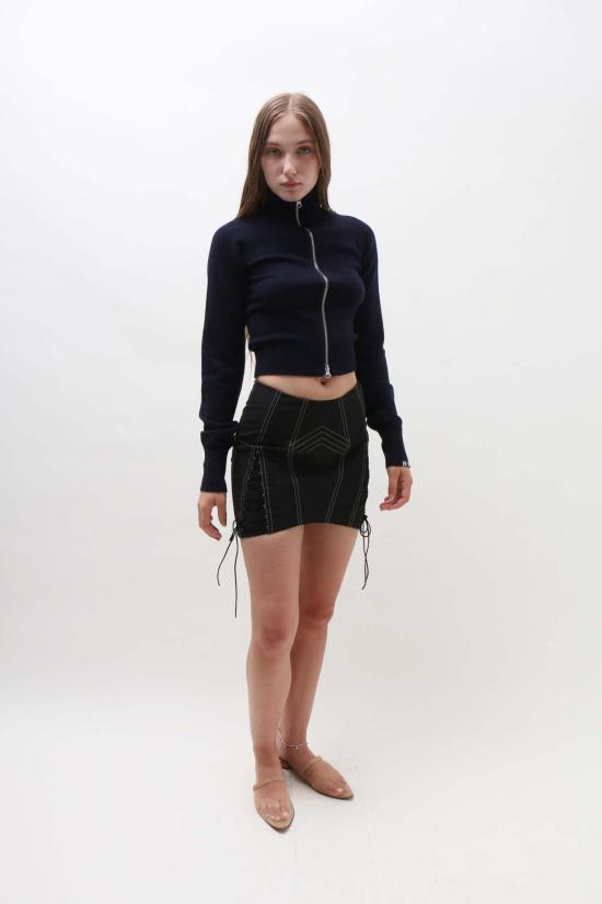  프리스카베라 숏 스커트 레인웨어 레이스업 코르셋 미니 스커트 블랙