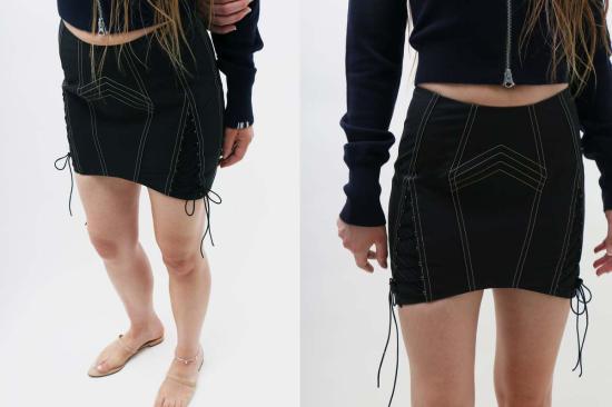  프리스카베라 숏 스커트 레인웨어 레이스업 코르셋 미니 스커트 블랙 - PRISCAVERA