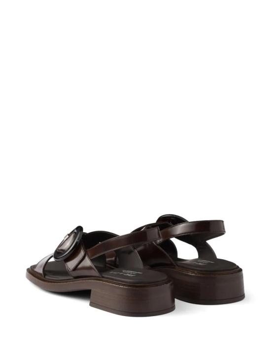 26SS 프라다 브러쉬드 레더 샌들 버클 1X962NF035P39F0038 Dark Brown - PRADA