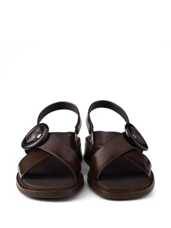 26SS 프라다 브러쉬드 레더 샌들 버클 1X962NF035P39F0038 Dark Brown - PRADA