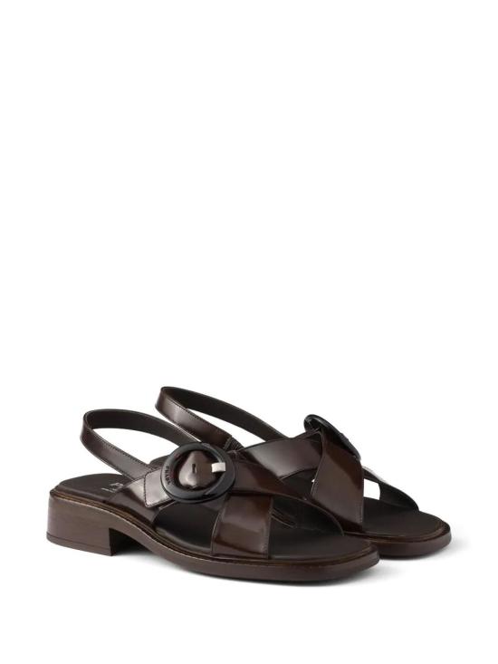 26SS 프라다 브러쉬드 레더 샌들 버클 1X962NF035P39F0038 Dark Brown - PRADA