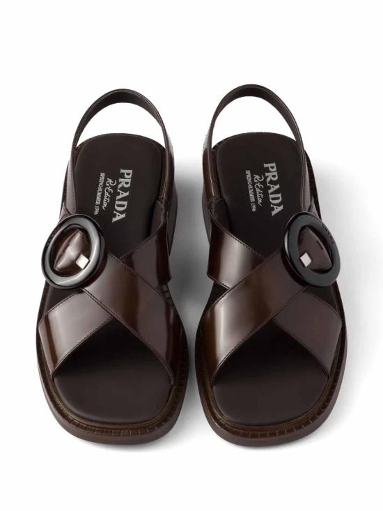 26SS 프라다 브러쉬드 레더 샌들 버클 1X962NF035P39F0038 Dark Brown - PRADA