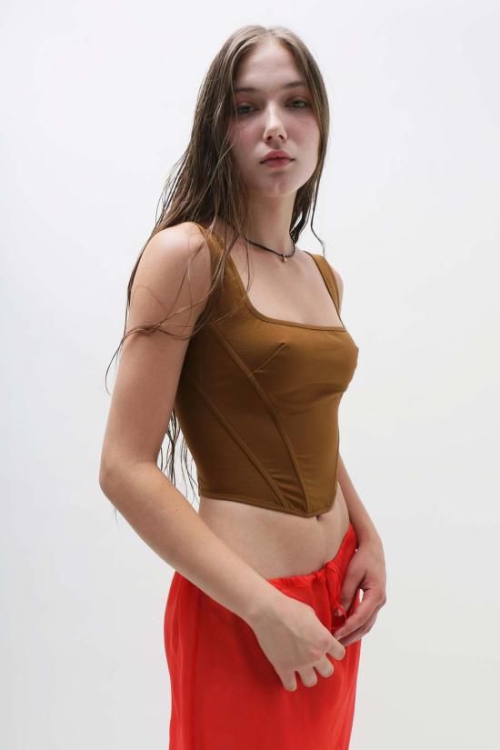  프리스카베라 민소매 티셔츠 Priscavera 코르셋 탑 토피 - PRISCAVERA