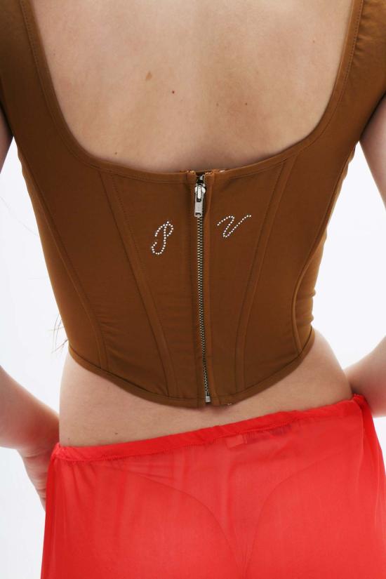  프리스카베라 민소매 티셔츠 Priscavera 코르셋 탑 토피 - PRISCAVERA