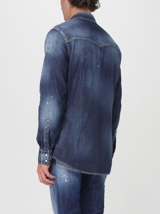 25FW 디스퀘어드2 패션 디스트레스드 웨스턴 셔츠  S74DM0935S30341 470 Navy - DSQUARED2