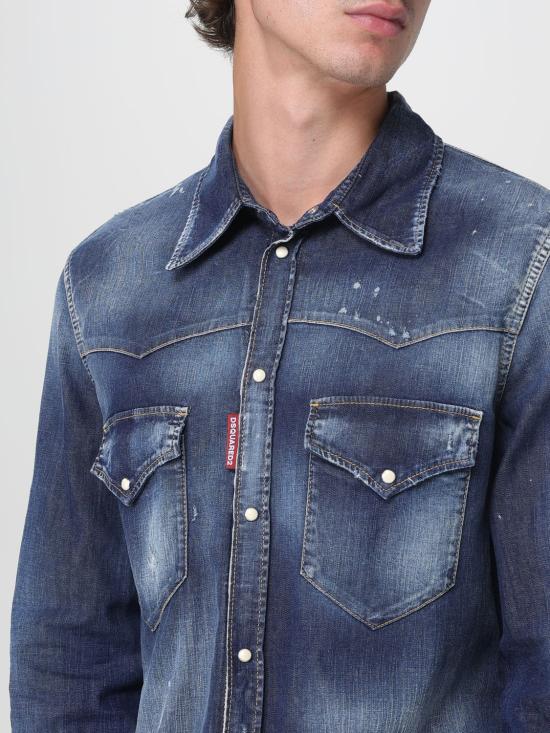 25FW 디스퀘어드2 패션 디스트레스드 웨스턴 셔츠  S74DM0935S30341 470 Navy - DSQUARED2