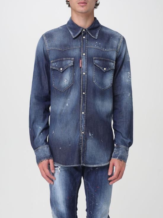 25FW 디스퀘어드2 패션 디스트레스드 웨스턴 셔츠  S74DM0935S30341 470 Navy